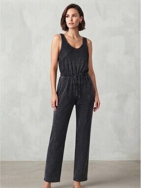 Just Be… Charcoal Burnout Lace Bodice Elastic Tie Waist Jumpsuit Size Medium